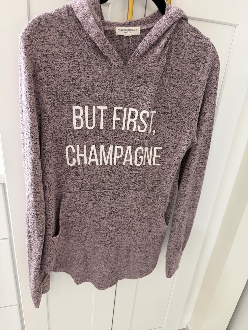 Grayson Threads Lavender Marled Hoodie Sweater - "But First, Champagne"